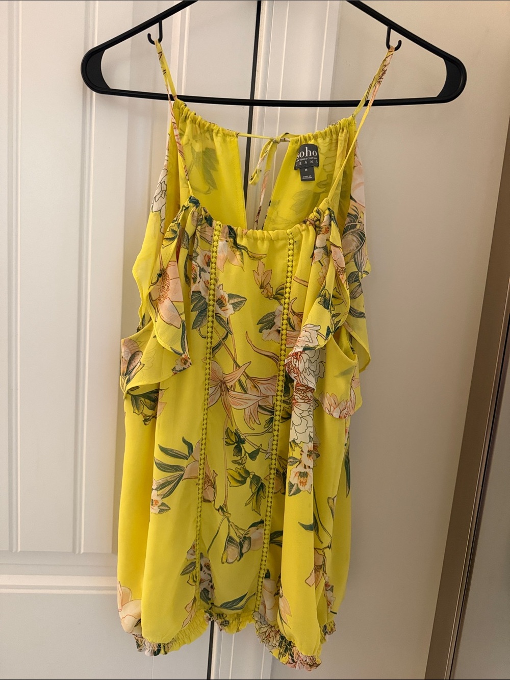 Soho Floral Yellow Ruffle-Trim Camisole